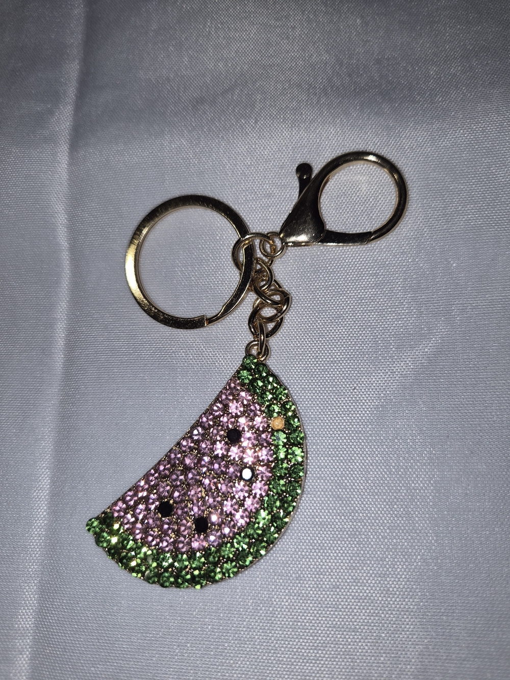 Sparkling Watermelon Slice Keychain - Pink & Green Crystal Charm